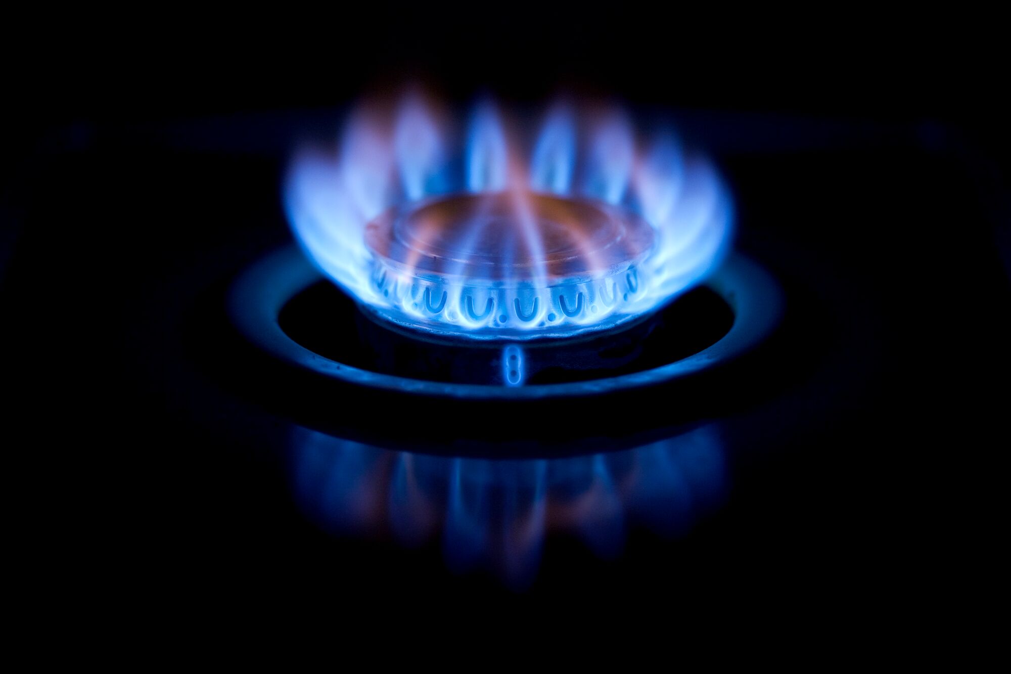 Close up of burning gas stove.
